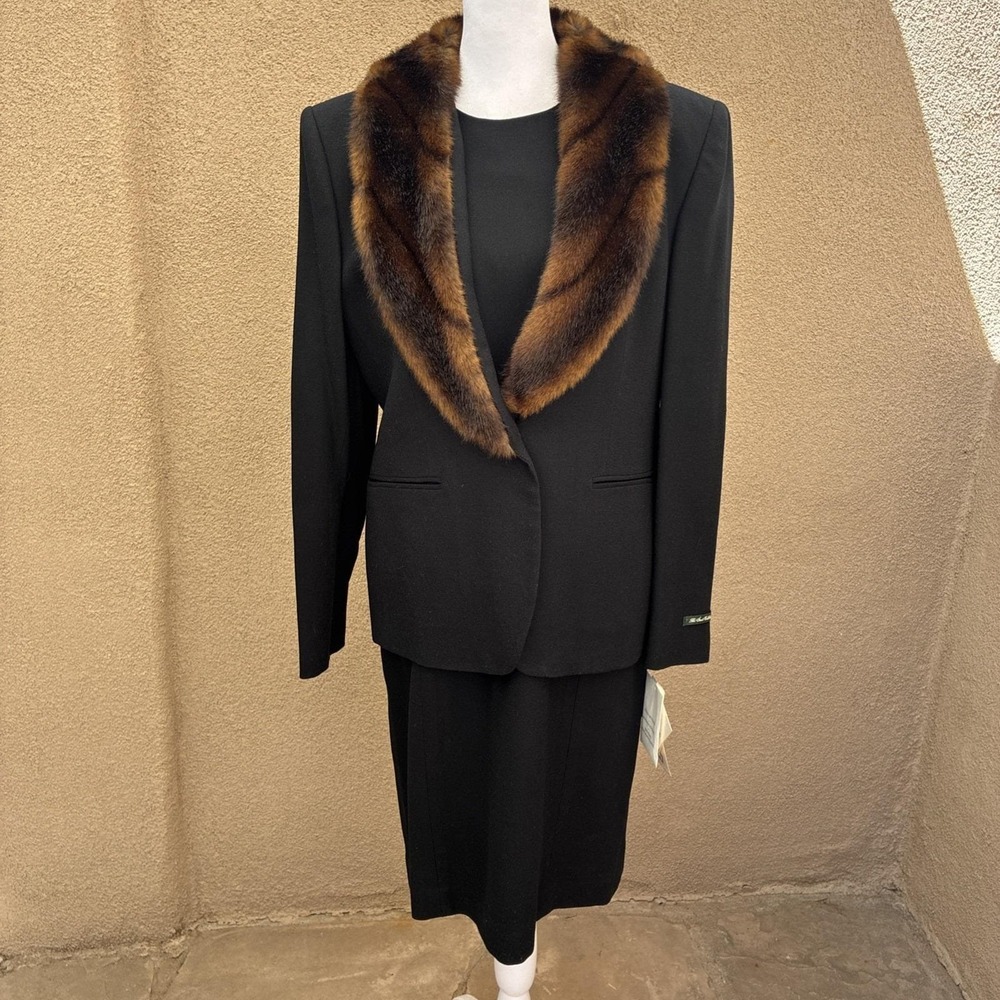 Vintage 1990s Lauren Ralph Lauren Wool Dress Suit Set Size 10 NWT Faux Fur - Picture 2 of 15